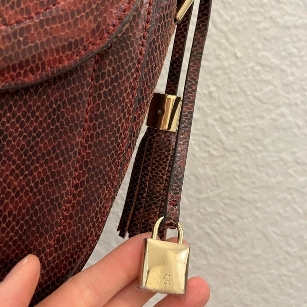 GILI Red Python Embossed Leather Saddle Bag Crossbody Shoulder Gold Hardware - Picture 8 of 16